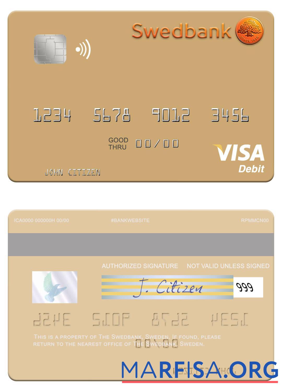 Downloadable Sweden Swedbank visa debit card sample